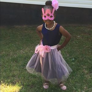 Navy & Pink Tulle Overlay Dress